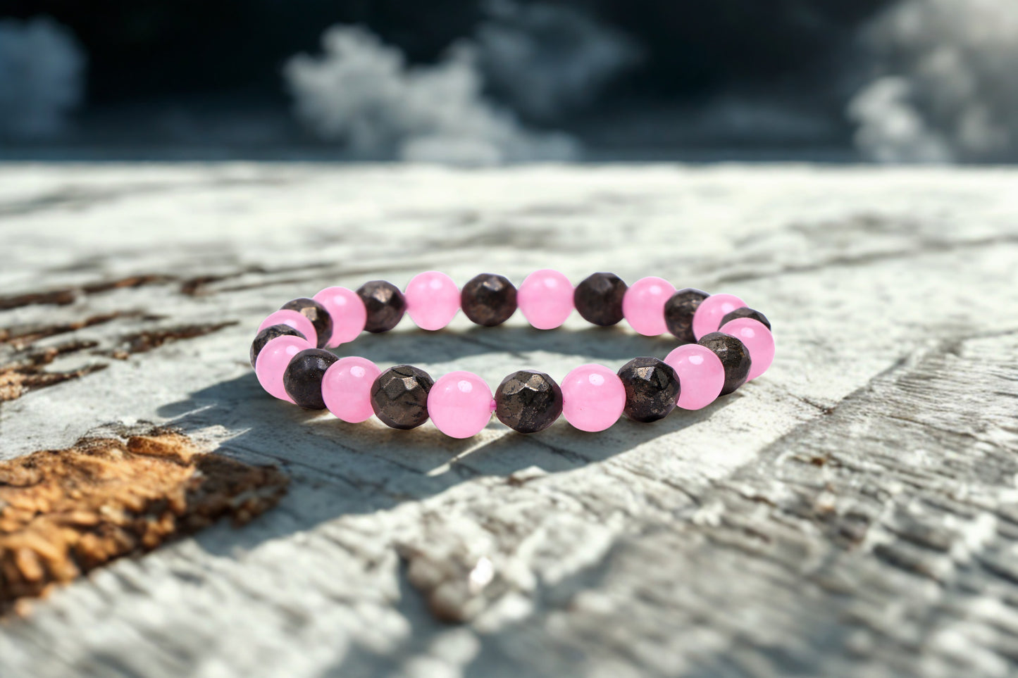 ROSE QUARTZ AND PYRITE BRACELET