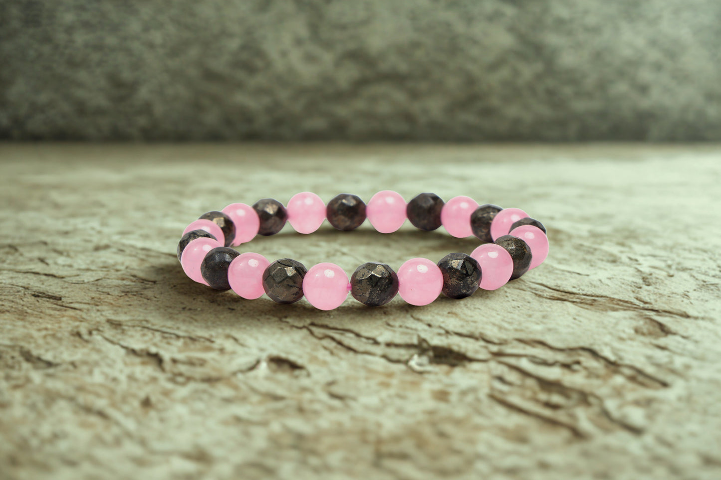 ROSE QUARTZ AND PYRITE BRACELET